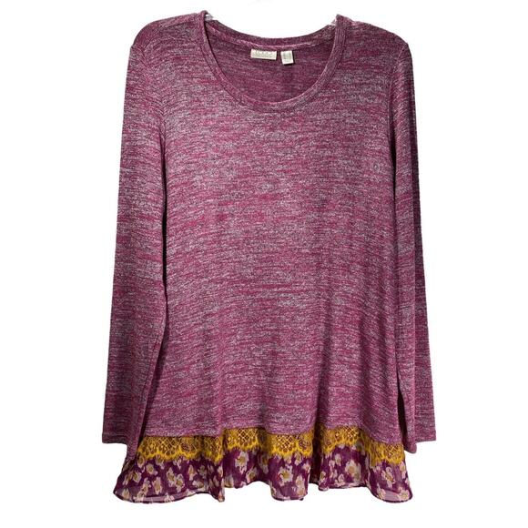 Logo Lori Goldstein Womens M Tunic Long Sleeve Mixed Mauve Gray w/Lace - Picture 1 of 7